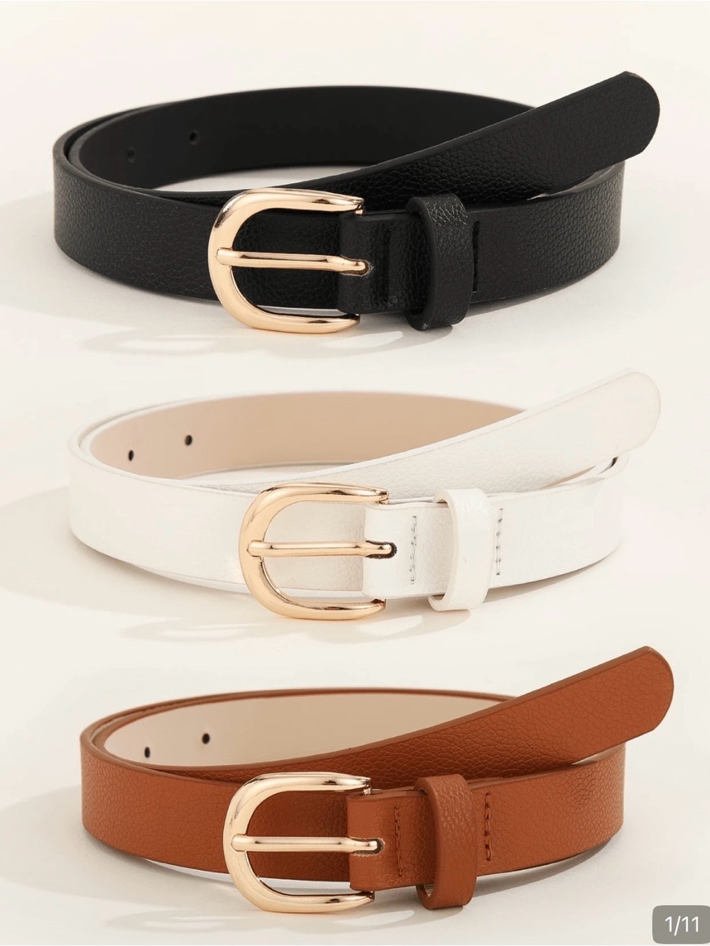 SHEIN Striped Triple Color Loop Belt Set - White, Brown, Black